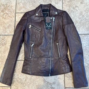Bod & Christensen lamb leather moto jacket oxblood, NWT size small